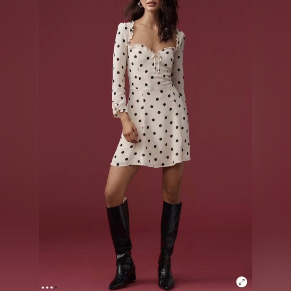 Reformation NWT Remi Dress Sundae Dot Size 0 Cream Black Polka Dot Mini